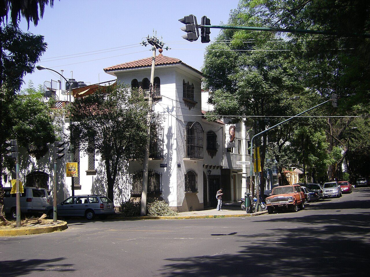 A tree-lined corner on Calle Michoacán in Condesa