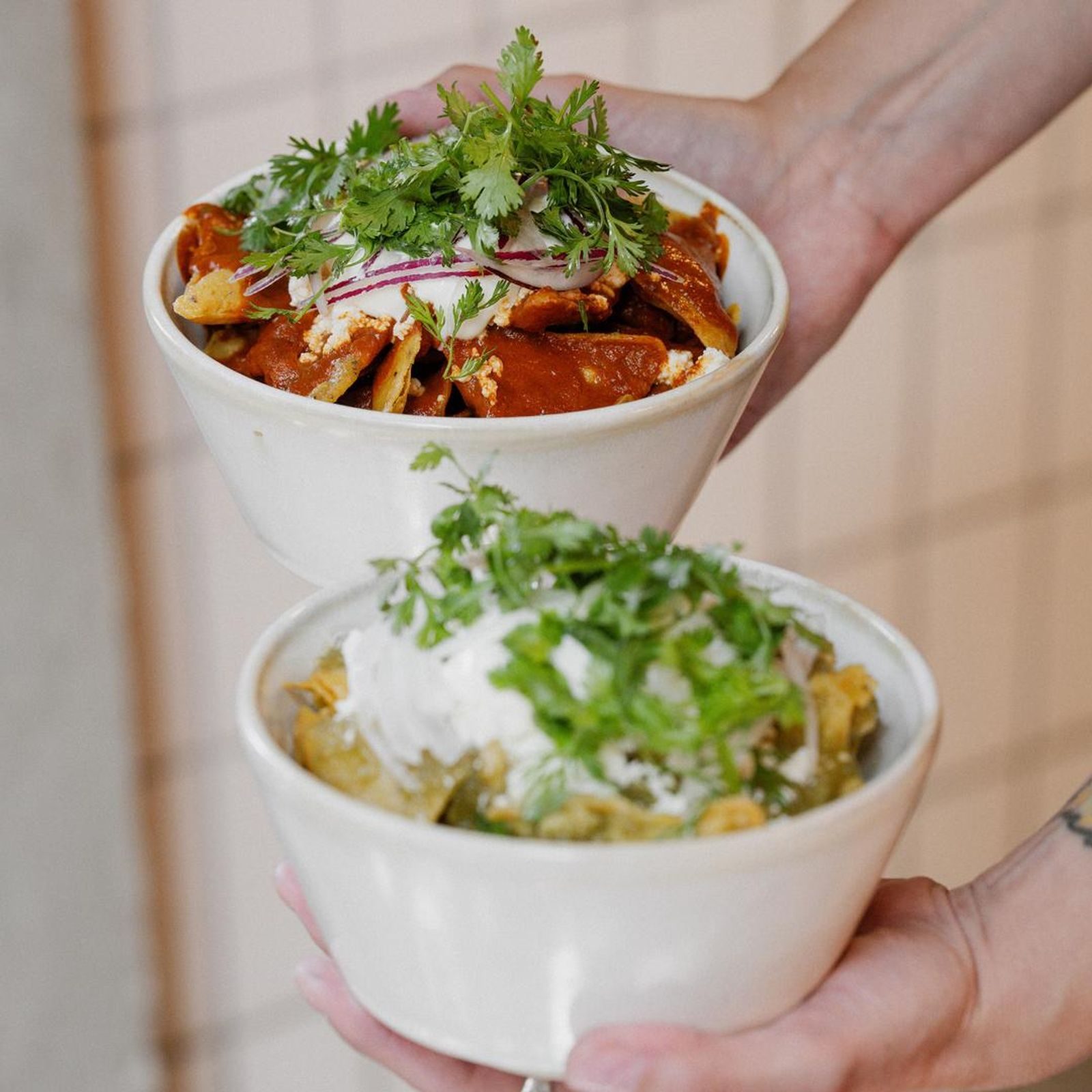 Two bowls served at Molino El Pujol