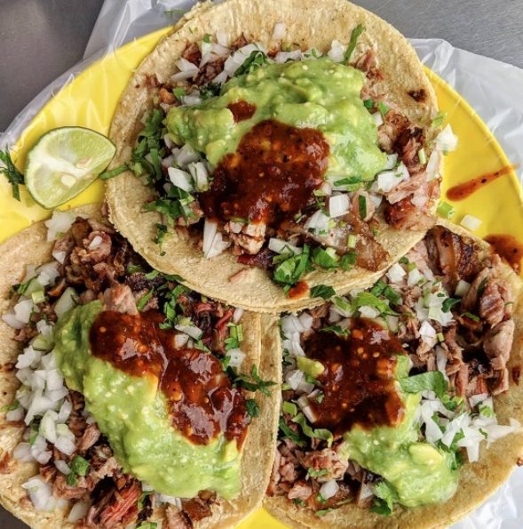 Tacos with guacamole and salsa from Tacos Don Juan